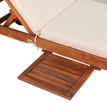 Seabrook Outdoor Acacia Wood Lounger with Cushion, 5-Position Back, Slide Table & Wheels - JONATHAN Y